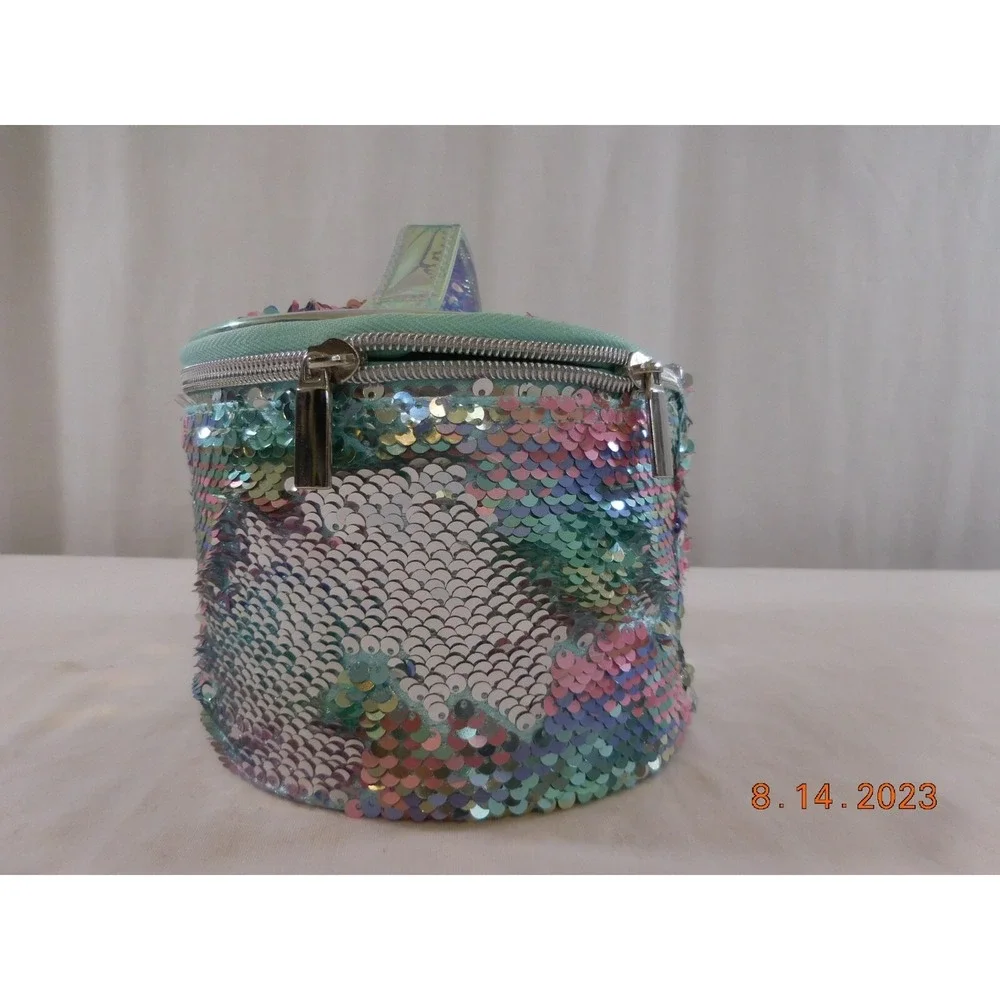 Girl's Justice Gold Flip Sequin Initial M Train Case Jewelry Makeup Case‎ Bag